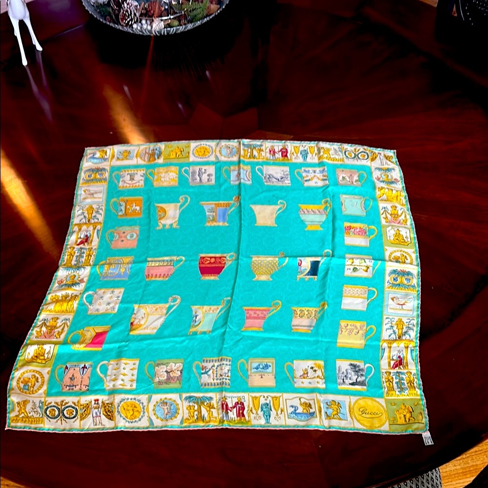 Authentic New Gucci Vintage Teal Silk Scarf